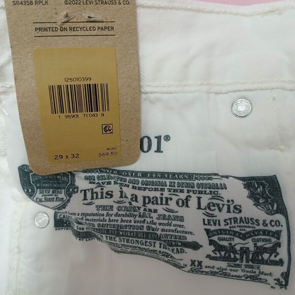 Levi's 501 Buttonfly High-Rise Women's White Distressed Raw Hem Jeans Size 29x32 - Picture 13 of 16